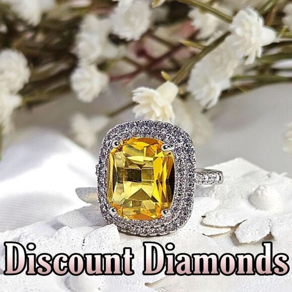 Vivid Yellow Sapphire & White Baguette Diamond Ring 4.89 TCW. on 925 Silver - Picture 1 of 5